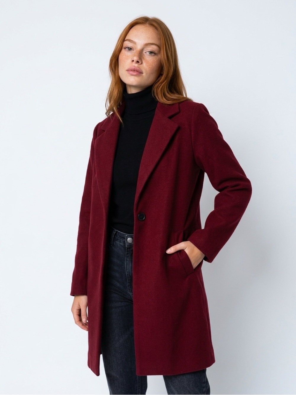 Charlotte Russe Burgundy Single-Button Pea Coat